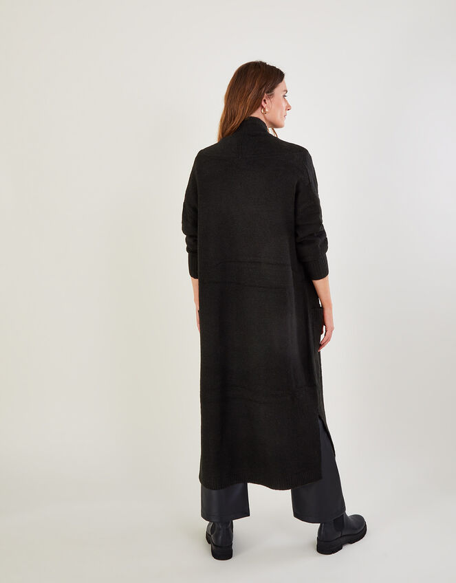 Longline Pocket Cardigan with Recycled Polyester, Black (BLACK), large