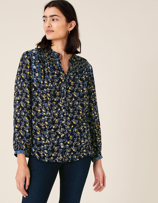 Ditsy Floral Top in LENZING™ ECOVERO™, Blue (NAVY), large