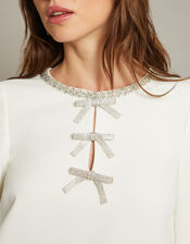 Paola Bow Diamante Shift Wedding Dress, Ivory (IVORY), large