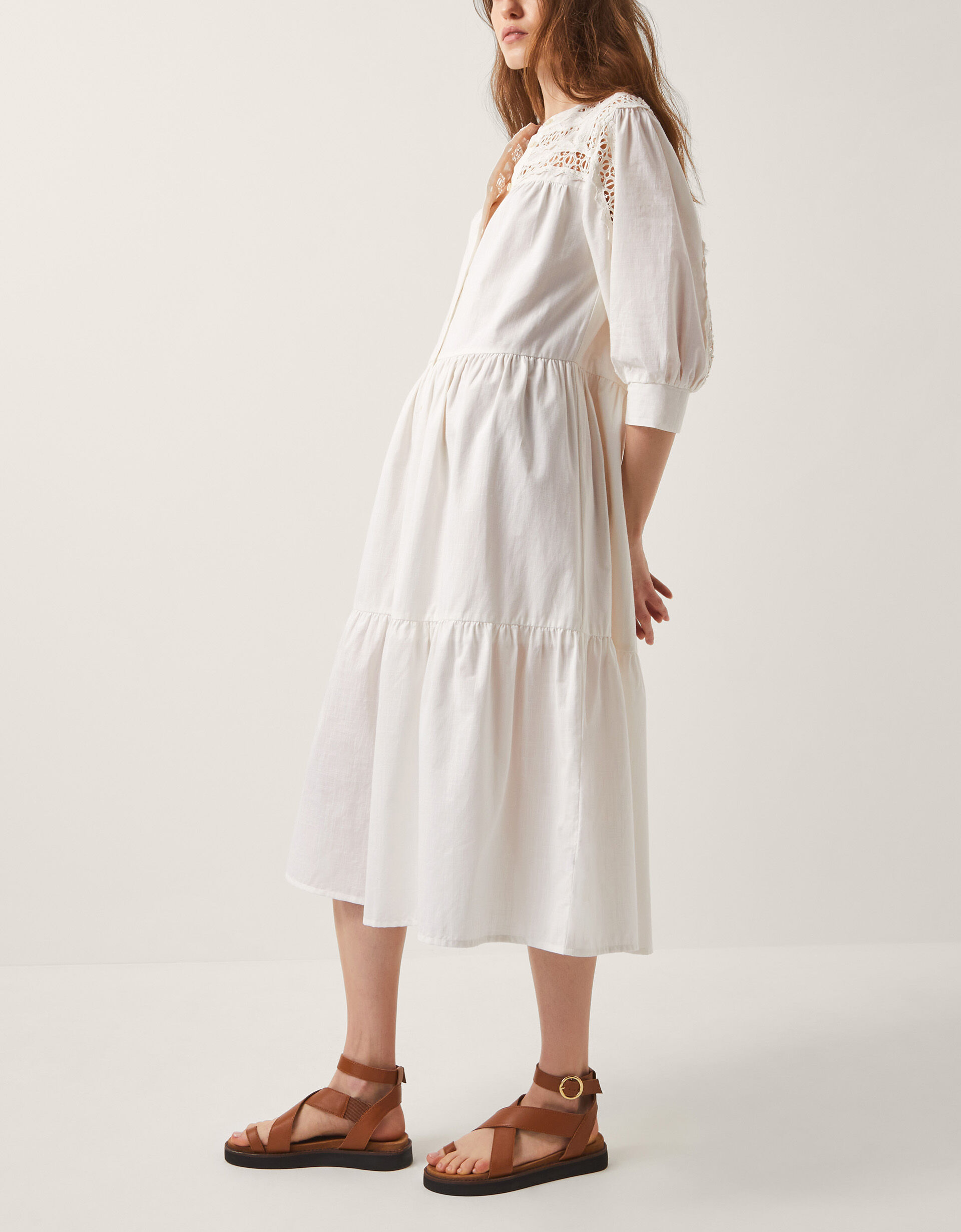 Tillie Cutwork Tiered Midi Dress Ivory | Day Dresses | Monsoon US.