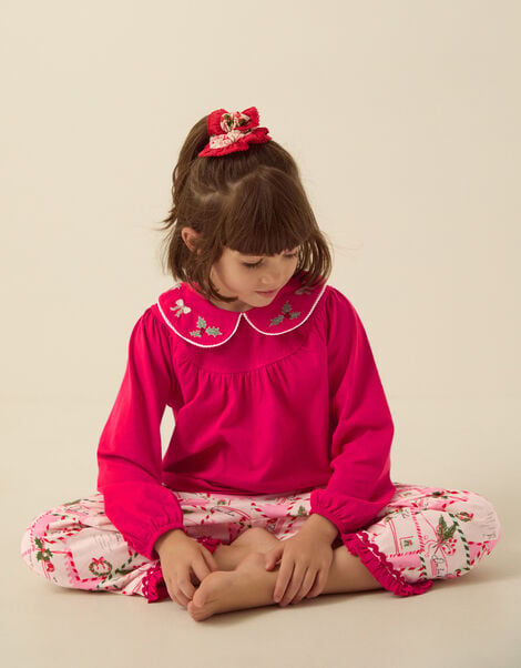 Christmas Letter Long Pyjamas & Hair Scrunchie Set, Red (RED), large
