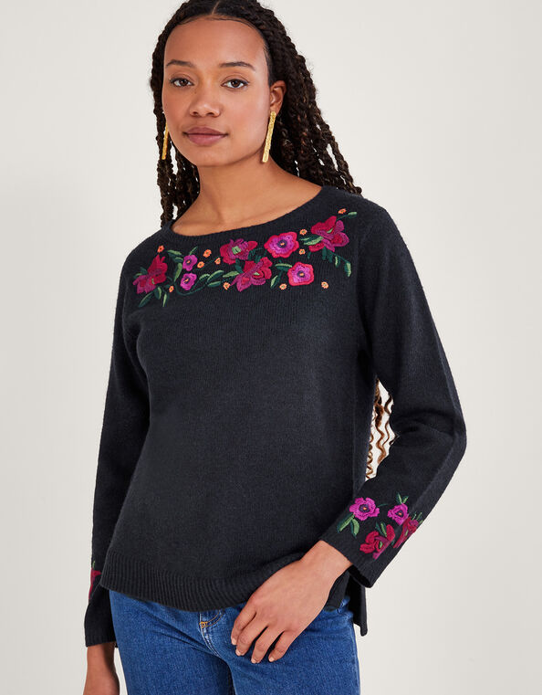 Floral Embroidered Jumper, Blue (NAVY), large