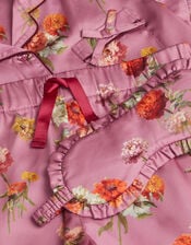 Floral Satin Short Pyjamas & Eye Mask Set, Purple (LILAC), large