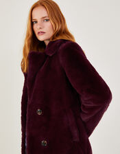 Freya Faux Fur Short Coat, Red (RED), large