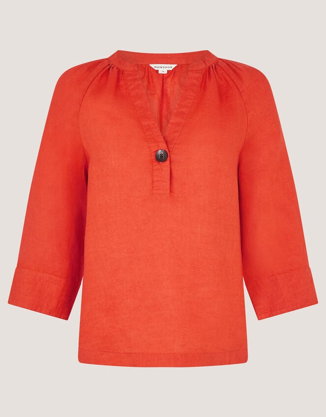 Gianna Linen Top, Orange (RUST), large
