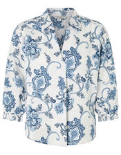 Esther Printed Blouse in Pure Linen, Natural (NATURAL), large