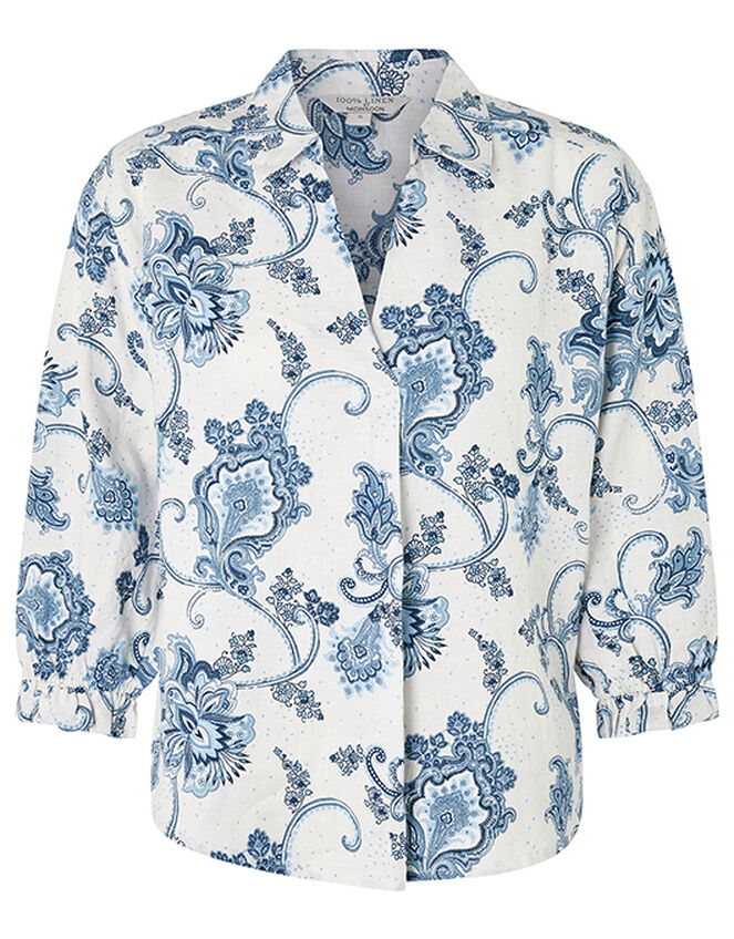 Esther Printed Blouse in Pure Linen, Natural (NATURAL), large