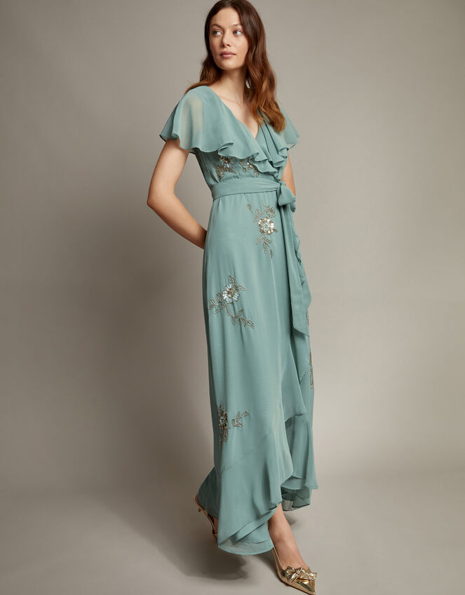 Ausha Floral Embellished Maxi Wrap Dress, Green (GREEN), large