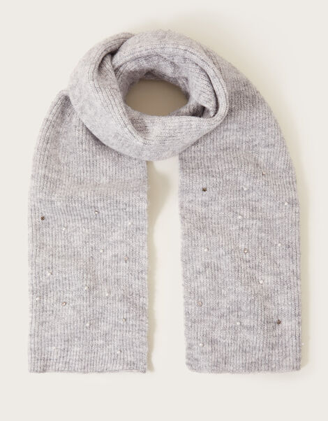 Embellished Ribbed Scarf, , large