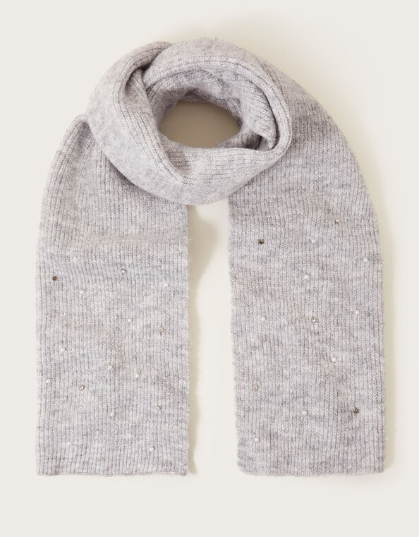 Embellished Ribbed Scarf, , large