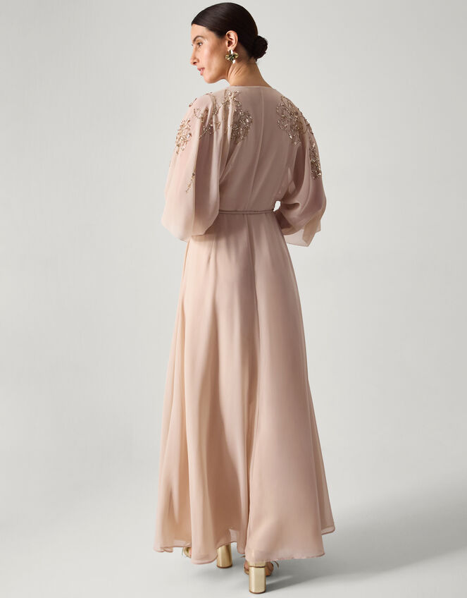 Skyla Floral Embellished Maxi Wrap Dress, Nude (NUDE), large