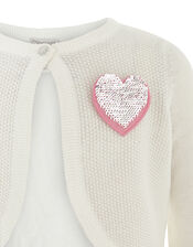Knitted Cardigan with Sequin Heart Badge, Ivory (IVORY), large