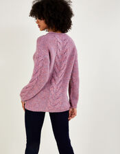 Melange Cable Knit Jumper with Recycled Polyester, Purple (PURPLE), large