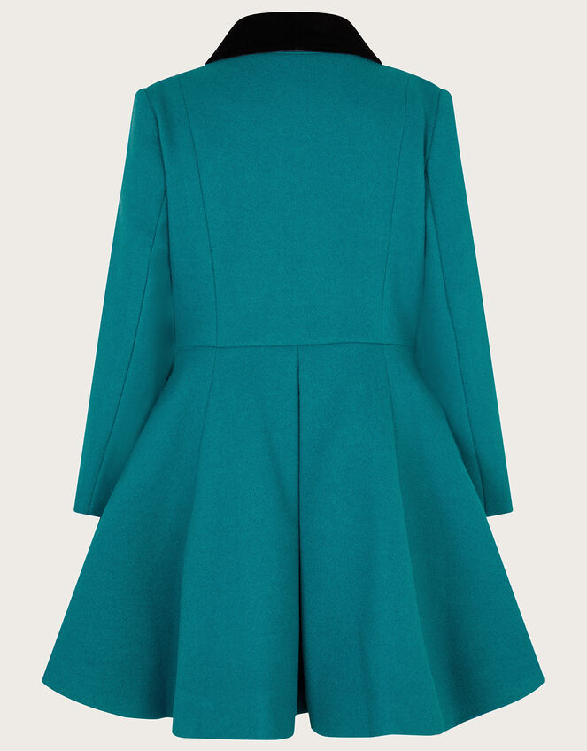 Velvet Trim Swing Coat, Teal (TEAL), large