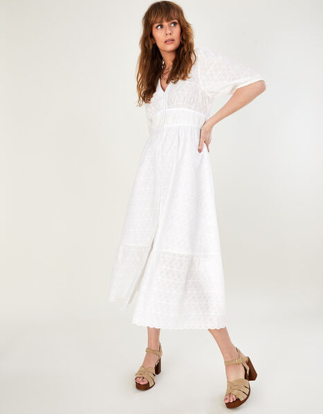 Dolly Midi Dress in Sustainable Cotton White, White (WHITE), large