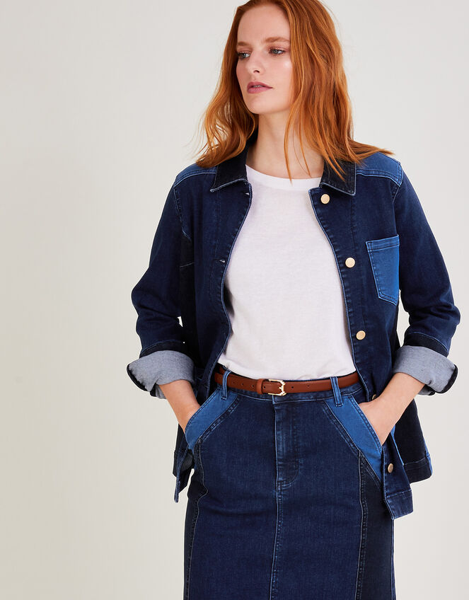 Patched Denim Jacket, Blue (INDIGO), large