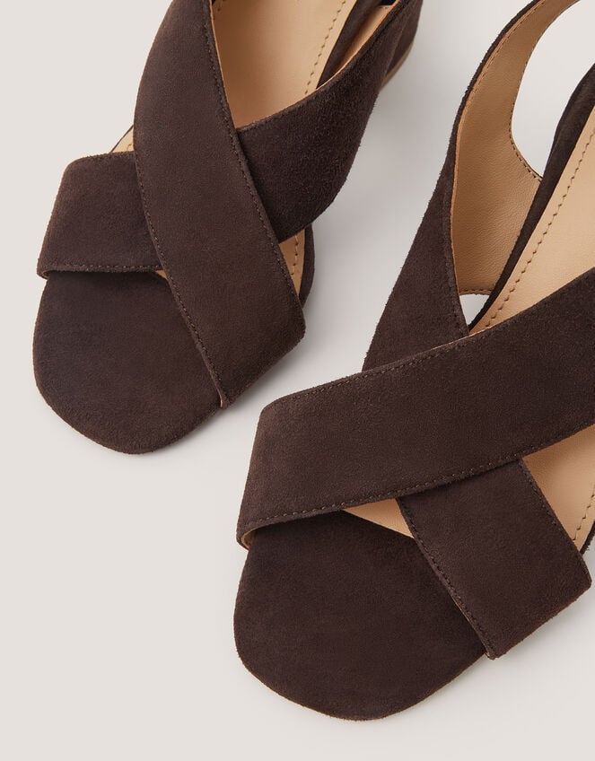 Cally Crossover Leather Block Heels , Brown (CHOCOLATE), large