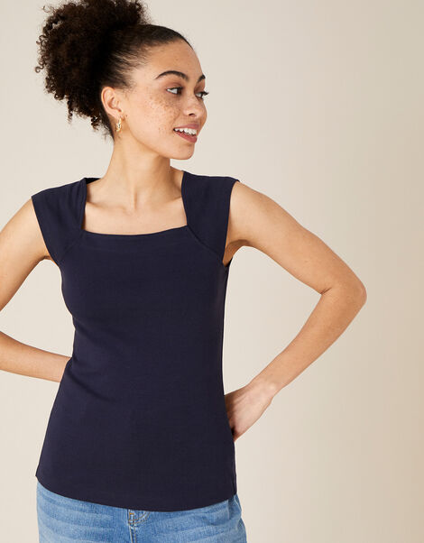 Clara Square Neck Vest Blue, Blue (NAVY), large