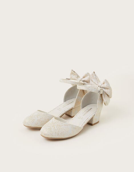 Bow Back Jacquard Two-Part Heels, Gold (GOLD), large