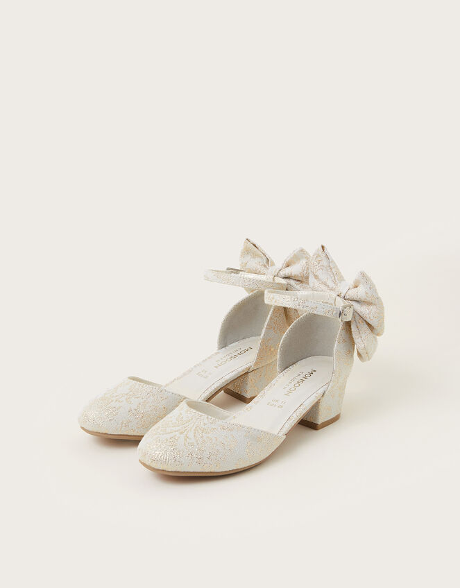 Bow Back Jacquard Two-Part Heels, Gold (GOLD), large