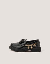 Charm Patent Loafer School Shoes, Black (BLACK), large