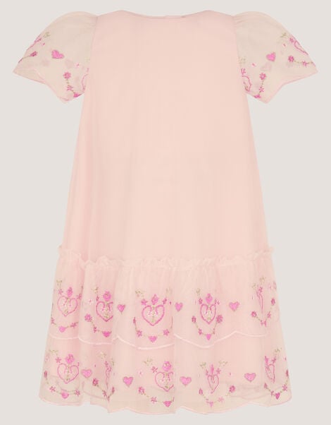 Baby Heart Embroidered Mesh Party Dress, Pink (PINK), large