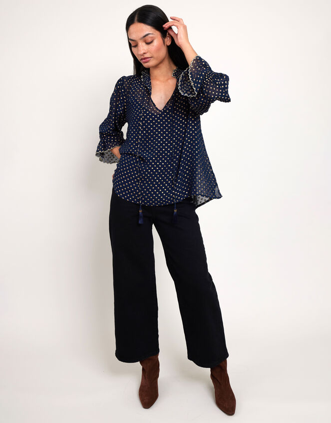 East Foil Polka Dot Blouse, Blue (NAVY), large