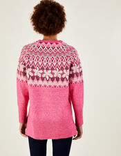 Fair Isle Longline Jumper with Recycled Polyester, Pink (PINK), large