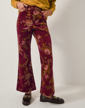 Yasmina Floral Corduroy Flare Pants, Red (CHERRY), large