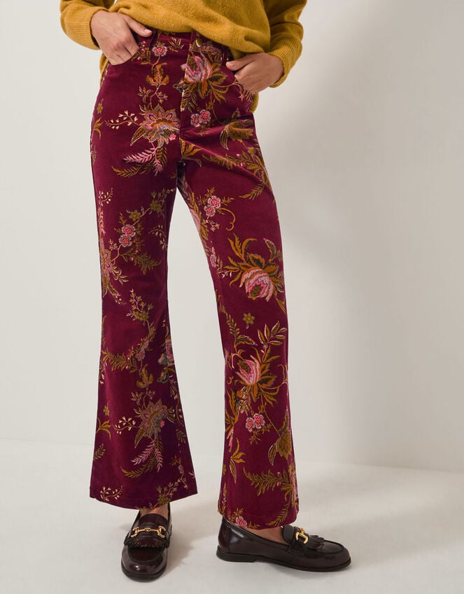 Yasmina Floral Corduroy Flare Pants, Red (CHERRY), large
