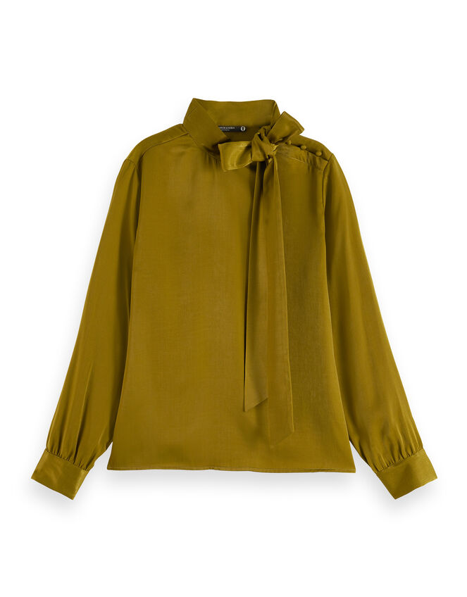 Scotch and Soda Bow Neck Blouse, Green (OLIVE), large