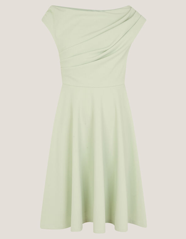 One-Shoulder Drape Skater Dress, Green (SAGE), large