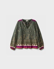 East Apate Printed Cotton Top, Green (KHAKI), large