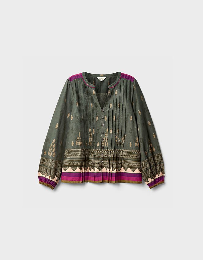 East Apate Printed Cotton Top, Green (KHAKI), large