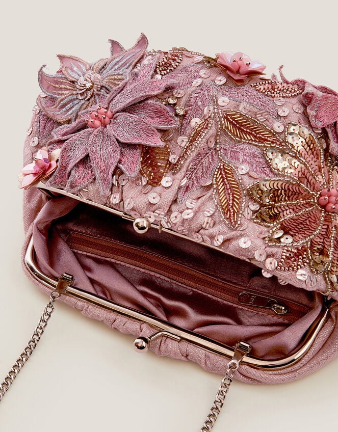 Bloom Floral Embellished Clutch Bag, Pink (PINK), large
