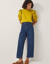 Fay Broderie Puff Sleeve Jersey Top, Yellow (YELLOW), large