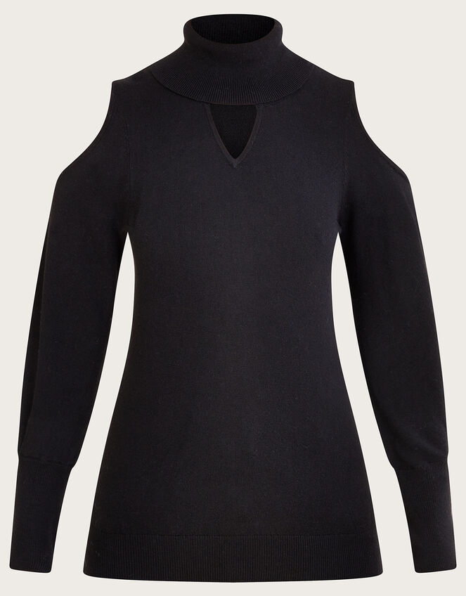 Cold-Shoulder Roll Neck Sweater Black, Knitwear