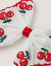 Cherry Embroidered Bow Hair Clip, , large