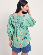 Maya Floral Embroidered Top, Green (GREEN), large
