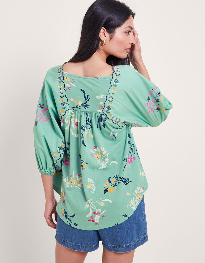 Maya Floral Embroidered Top, Green (GREEN), large