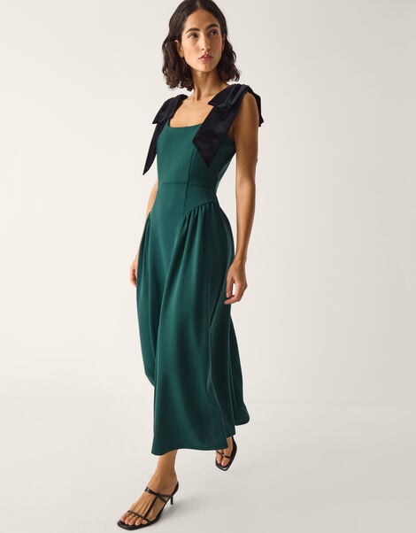 Billi Bow Strap Jersey Midi Dress, Green (GREEN), large
