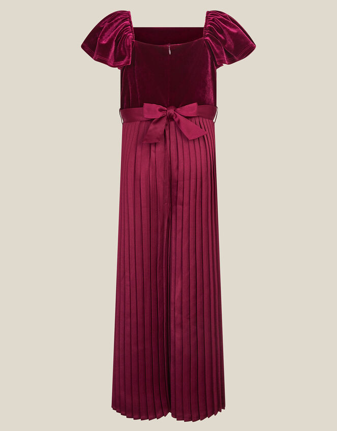 Quinn Velvet Pleated Jumpsuit, Red (BURGUNDY), large