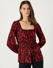 Floral Square Neck Jersey Top, Black (BLACK), large