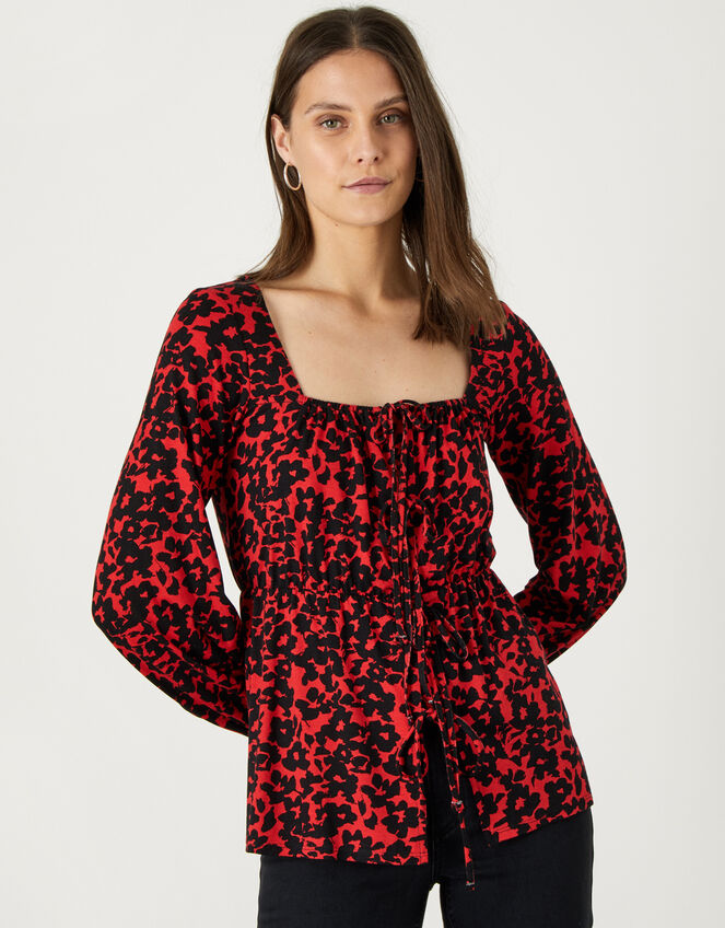 Floral Square Neck Jersey Top, Black (BLACK), large