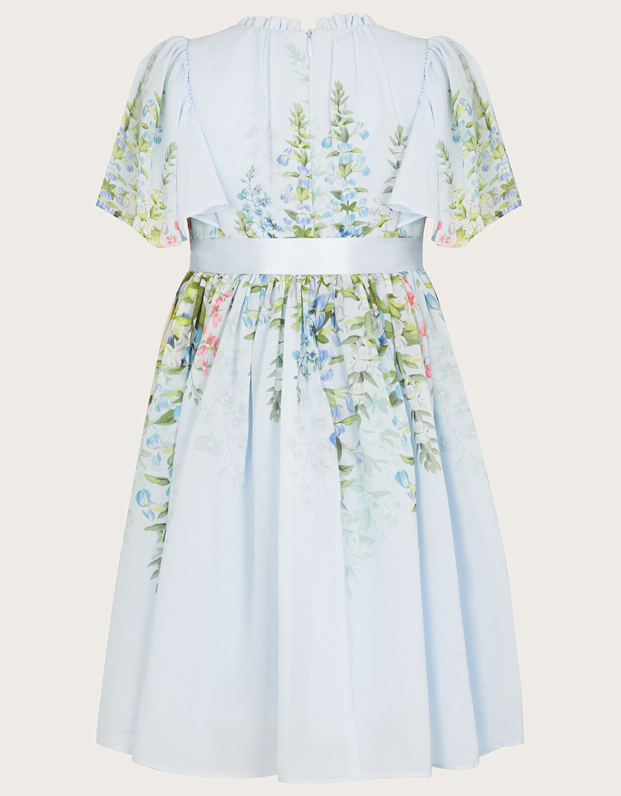 Hyacinth Print Angel Sleeve Dress Blue