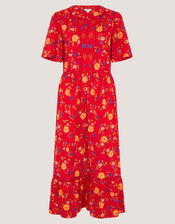 Libby Floral Jersey Midi Dress , Red (RED), large
