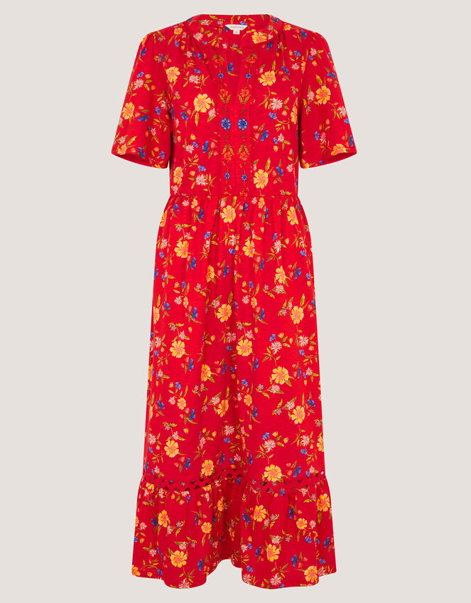 Libby Floral Jersey Midi Dress , Red (RED), large