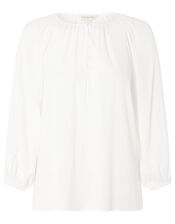 Button Front Blouse with Sustainable Viscose, Ivory (IVORY), large