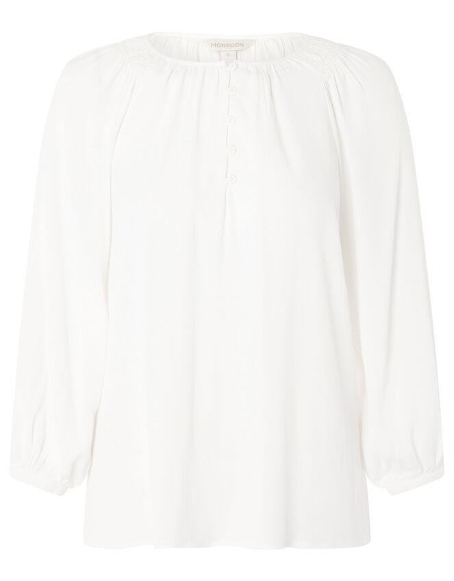Button Front Blouse with Sustainable Viscose, Ivory (IVORY), large