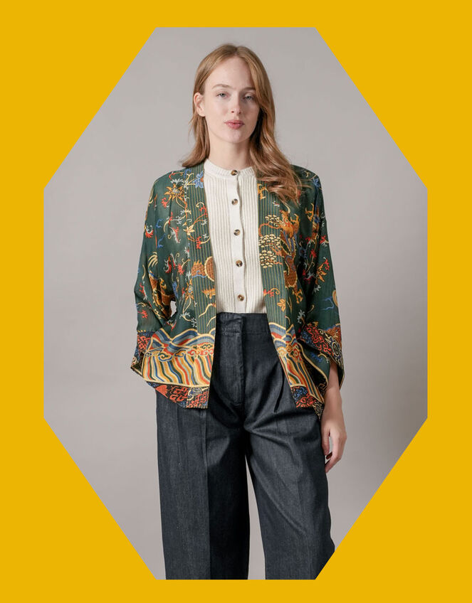 One Hundred Stars Dragon Print Kimono, , large